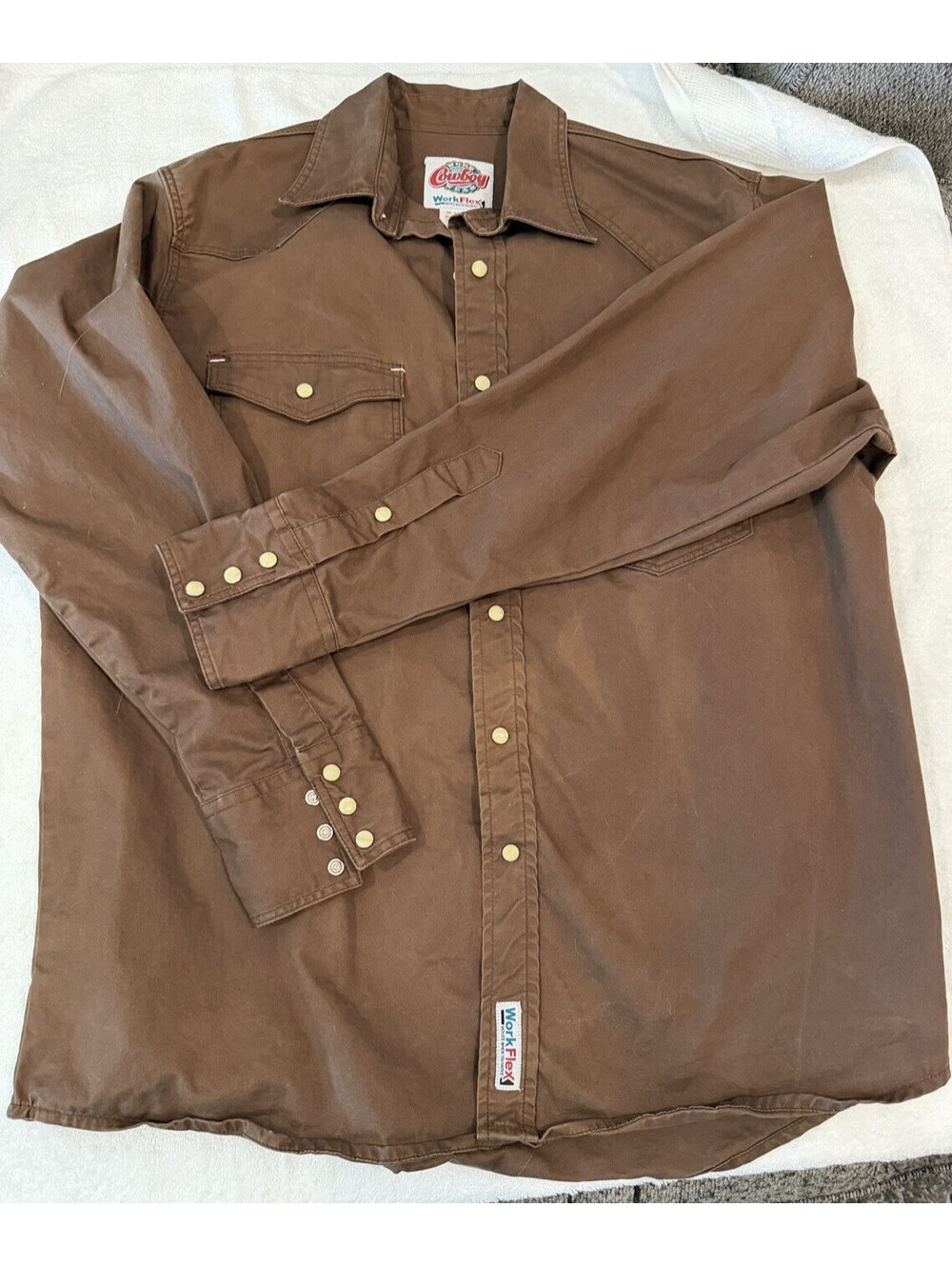 Cowboy Workwear WorkFlex Men's Chocolate Long Sleeve Snap Work Shirt L Cotton